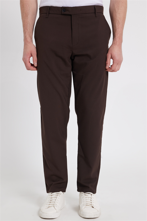 Erkek Slim Fit Dar Kesim Esnek Yan Cepli Bilek Boy Canvas Kesim Kahverengi Pantolon