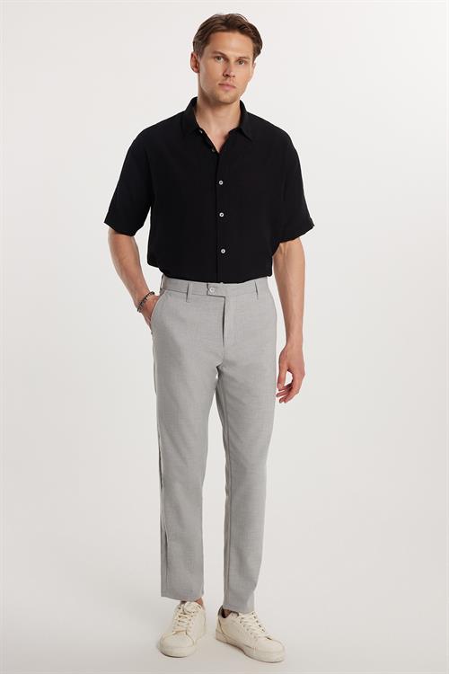 Erkek Slim Fit Dar Kesim Esnek Yan Cepli Bilek Boy Canvas Kesim Gri Pantolon