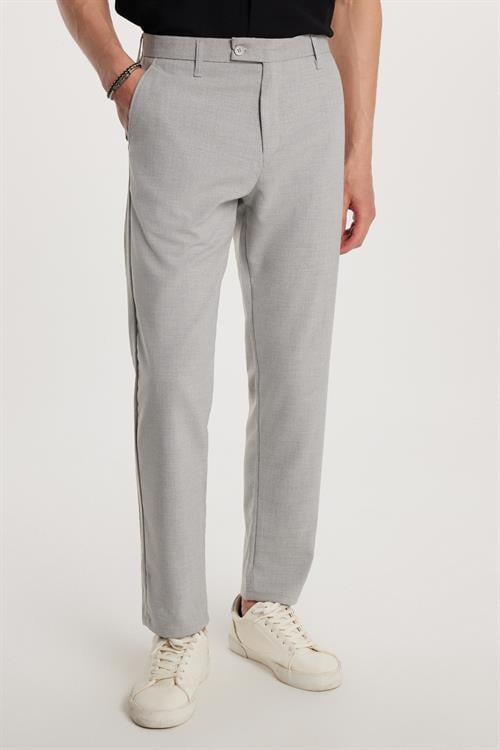 Erkek Slim Fit Dar Kesim Esnek Yan Cepli Bilek Boy Canvas Kesim Gri Pantolon