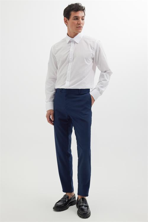 Erkek Slim Fit Dar Kesim Esnek Yan Cepli Bilek Boy Canvas Kesim Lacivert Pantolon