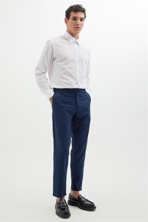 Erkek Slim Fit Dar Kesim Esnek Yan Cepli Bilek Boy Canvas Kesim Lacivert Pantolon