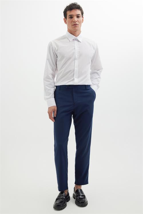 Erkek Slim Fit Dar Kesim Esnek Yan Cepli Bilek Boy Canvas Kesim Lacivert Pantolon