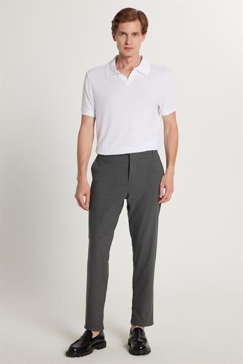 Erkek Slim Fit Dar Kesim Esnek Yan Cepli Bilek Boy Canvas Kesim Koyu Gri Pantolon
