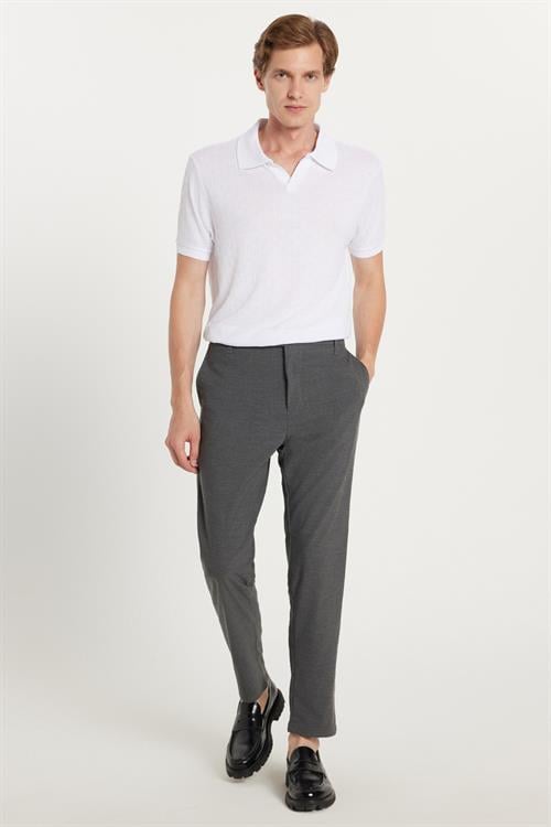 Erkek Slim Fit Dar Kesim Esnek Yan Cepli Bilek Boy Canvas Kesim Koyu Gri Pantolon