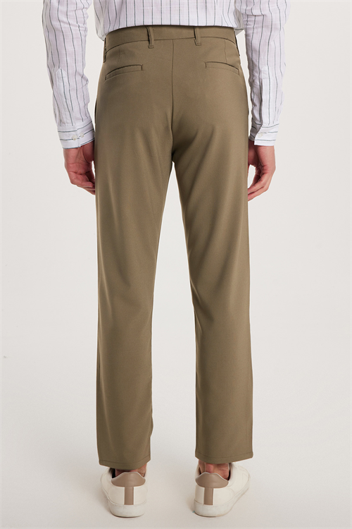 Erkek Slim Fit Dar Kesim Esnek Yan Cepli Bilek Boy Canvas Kesim Açık Haki Pantolon