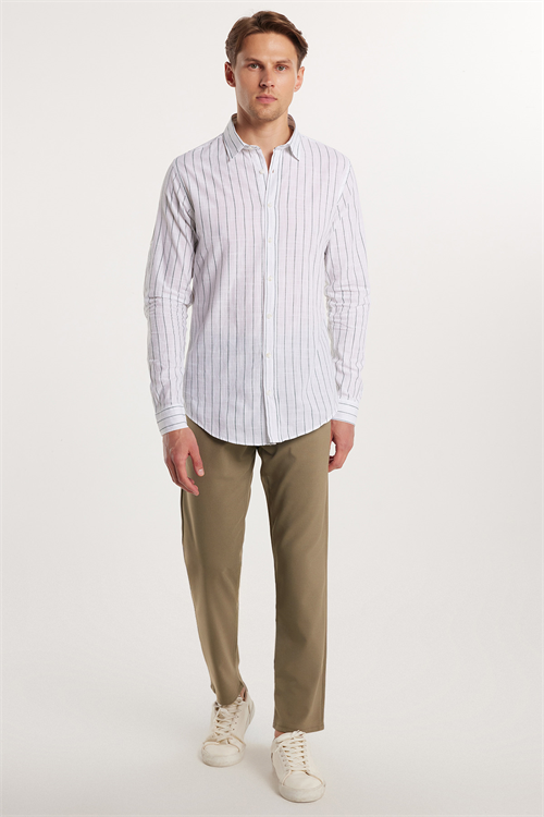 Erkek Slim Fit Dar Kesim Esnek Yan Cepli Bilek Boy Canvas Kesim Açık Haki Pantolon