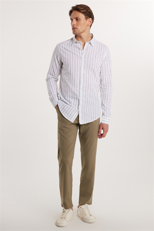 Erkek Slim Fit Dar Kesim Esnek Yan Cepli Bilek Boy Canvas Kesim Açık Haki Pantolon