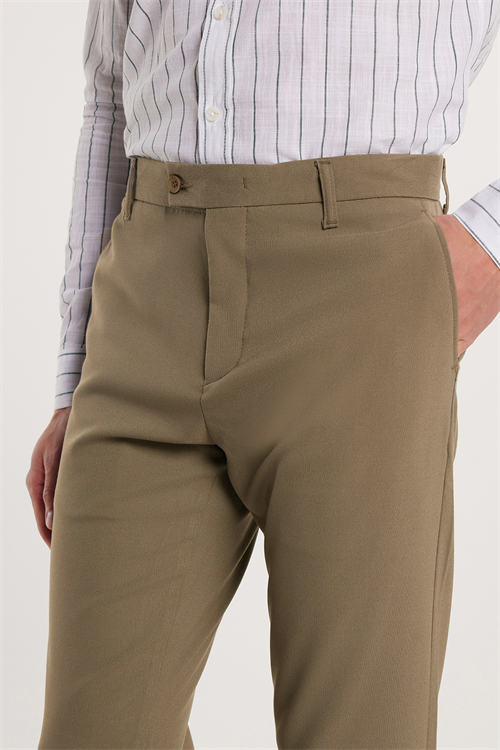 Erkek Slim Fit Dar Kesim Esnek Yan Cepli Bilek Boy Canvas Kesim Açık Haki Pantolon