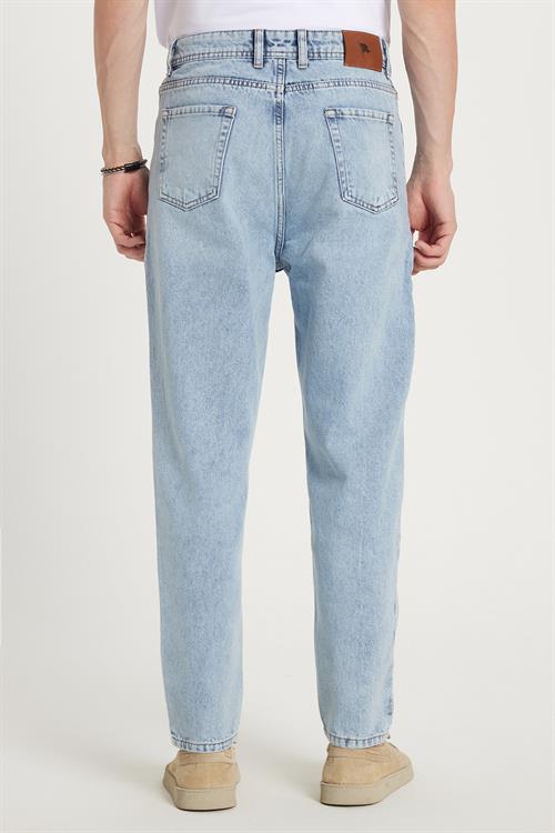 Erkek Relax Fit Geniş Kesim Boru Paça Yıkamalı Taşlamalı Boyfriend Esnek Mavi Jean Kot Pantolon