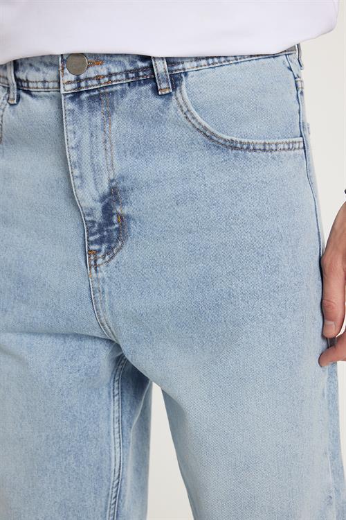 Erkek Relax Fit Geniş Kesim Boru Paça Yıkamalı Taşlamalı Boyfriend Esnek Mavi Jean Kot Pantolon