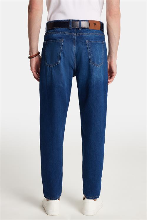 Erkek Relax Fit Geniş Kesim Boru Paça Yıkamalı Taşlamalı Boyfriend Esnek Lacivert Jean Kot Pantolon