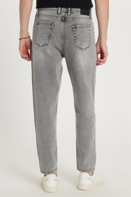 Erkek Relax Fit Geniş Kesim Boru Paça Yıkamalı Taşlamalı Boyfriend Esnek Gri Jean Kot Pantolon
