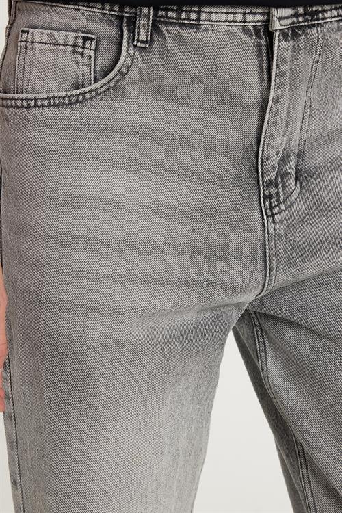 Erkek Relax Fit Geniş Kesim Boru Paça Yıkamalı Taşlamalı Boyfriend Esnek Gri Jean Kot Pantolon