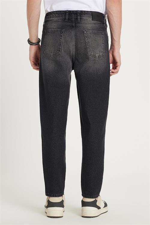 Erkek Relax Fit Geniş Kesim Boru Paça Yıkamalı Taşlamalı Boyfriend Esnek Siyah Jean Kot Pantolon