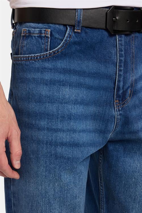 Erkek Relax Fit Geniş Kesim Boru Paça Yıkamalı Taşlamalı Boyfriend Esnek Mavi Jean Kot Pantolon