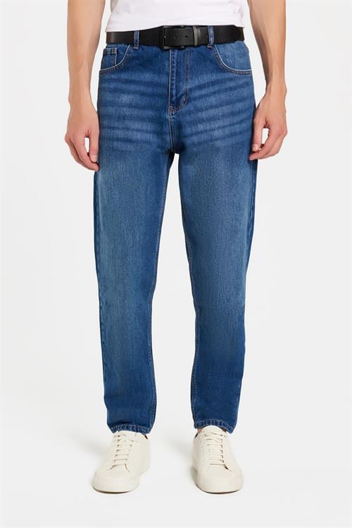 Erkek Relax Fit Geniş Kesim Boru Paça Yıkamalı Taşlamalı Boyfriend Esnek Mavi Jean Kot Pantolon