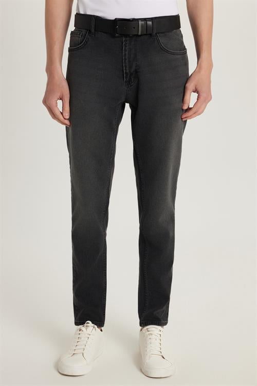 Erkek Regular Fit Normal Kesim Denim Yıkamalı Düz Paça Siyah Jean Kot Pantolon