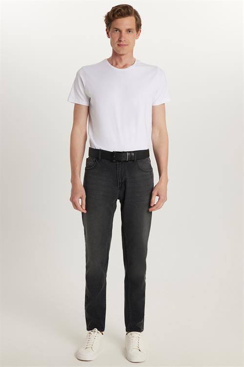 Erkek Regular Fit Normal Kesim Denim Yıkamalı Düz Paça Siyah Jean Kot Pantolon