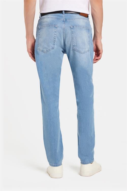 Erkek Regular Fit Normal Kesim Denim Yıkamalı Düz Paça Açık Mavi Jean Kot Pantolon