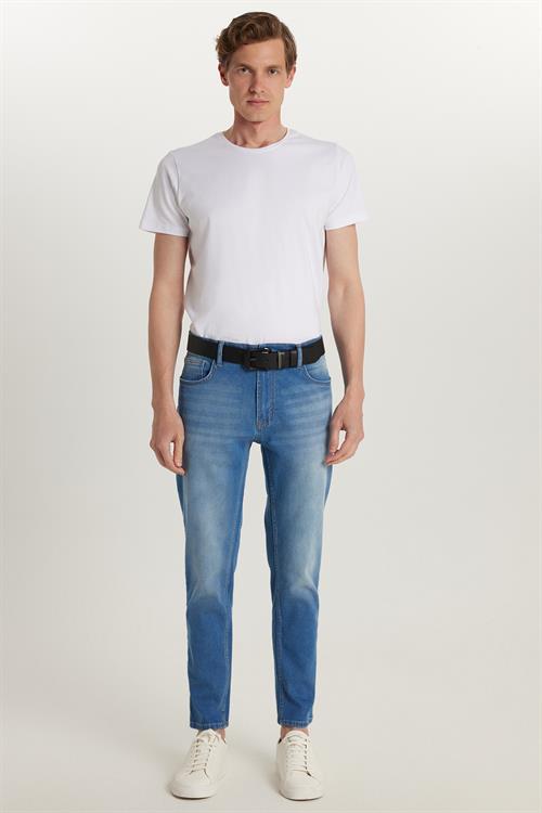 Erkek Regular Fit Normal Kesim Denim Yıkamalı Düz Paça Mavi Jean Kot Pantolon