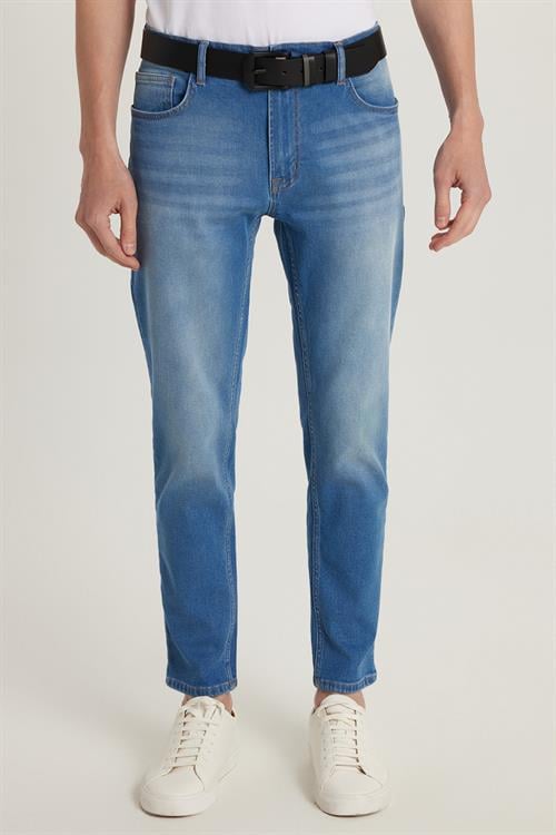 Erkek Regular Fit Normal Kesim Denim Yıkamalı Düz Paça Mavi Jean Kot Pantolon