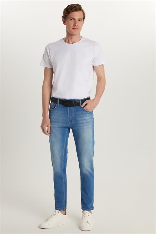 Erkek Regular Fit Normal Kesim Denim Yıkamalı Düz Paça Mavi Jean Kot Pantolon