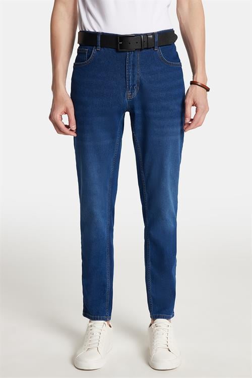 Erkek Regular Fit Normal Kesim Denim Yıkamalı Düz Paça Lacivert Jean Kot Pantolon