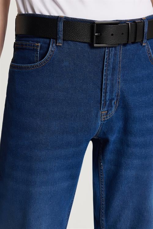 Erkek Regular Fit Normal Kesim Denim Yıkamalı Düz Paça Lacivert Jean Kot Pantolon
