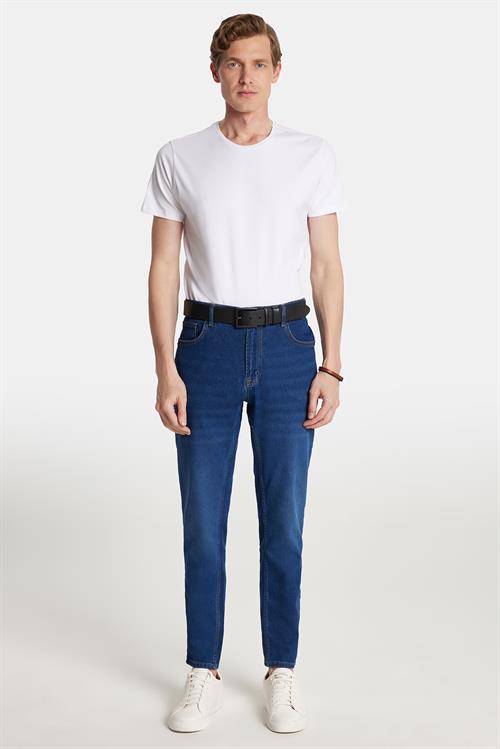 Erkek Regular Fit Normal Kesim Denim Yıkamalı Düz Paça Lacivert Jean Kot Pantolon