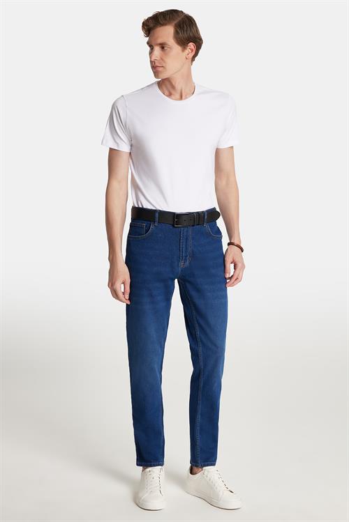 Erkek Regular Fit Normal Kesim Denim Yıkamalı Düz Paça Lacivert Jean Kot Pantolon