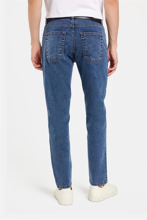 Erkek Regular Fit Yıkamalı Taşlamalı Esnek Kot  Düz Paça Tapered Açık Mavi Jean Pantolon