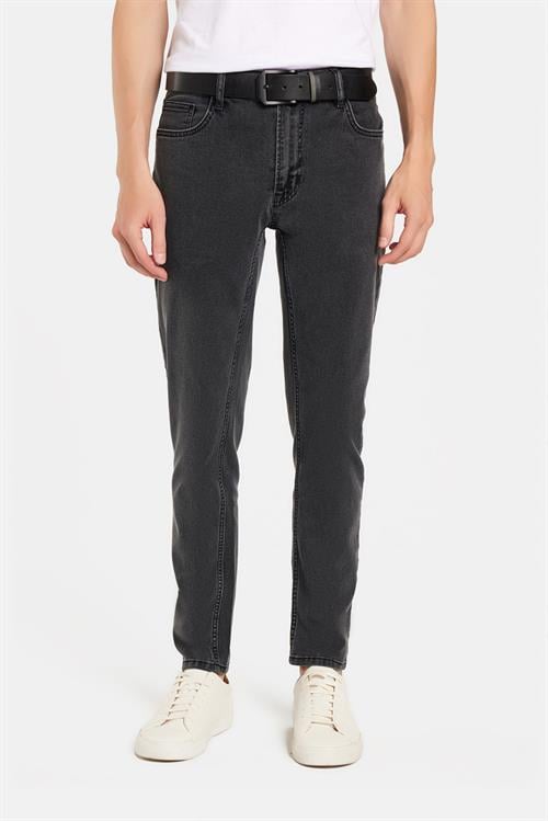 Erkek Regular Fit Yıkamalı Taşlamalı Esnek Kot  Düz Paça Tapered Gri Jean Pantolon
