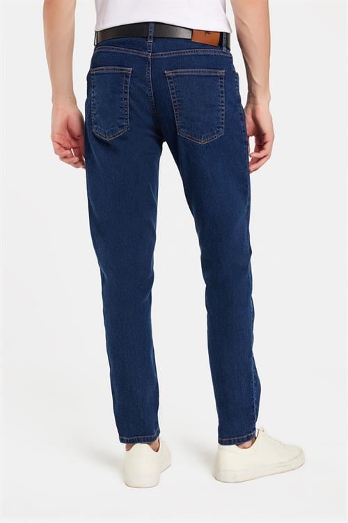 Erkek Regular Fit Yıkamalı Taşlamalı Esnek Kot  Düz Paça Tapered Lacivert Jean Pantolon