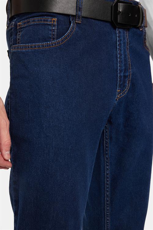 Erkek Regular Fit Yıkamalı Taşlamalı Esnek Kot  Düz Paça Tapered Lacivert Jean Pantolon
