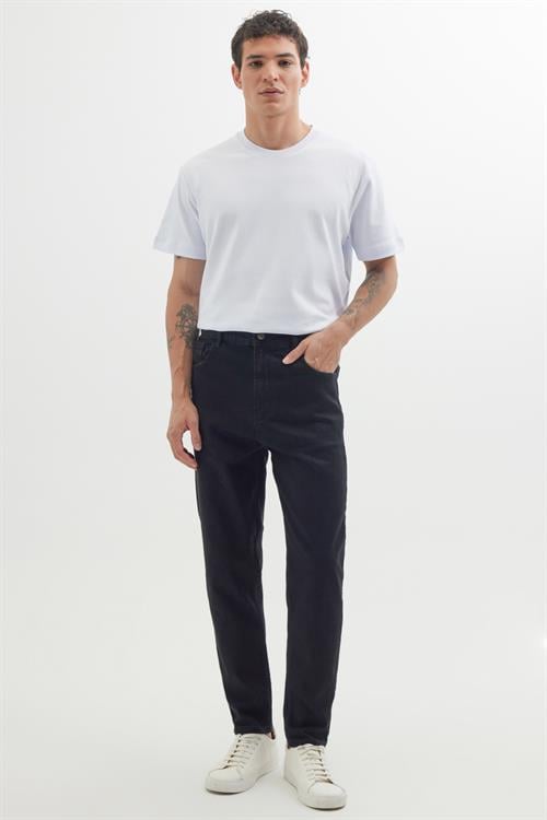 Erkek Regular Fit Bol Kesim Denim Yıkamalı Efektli Esnek Siyah Jean Kot Pantolon