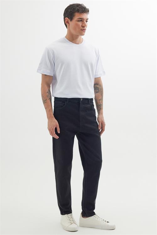 Erkek Regular Fit Bol Kesim Denim Yıkamalı Efektli Esnek Siyah Jean Kot Pantolon
