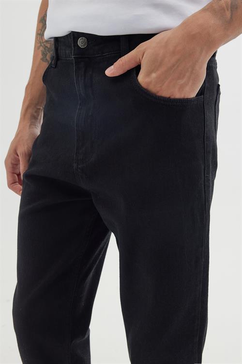 Erkek Regular Fit Bol Kesim Denim Yıkamalı Efektli Esnek Siyah Jean Kot Pantolon
