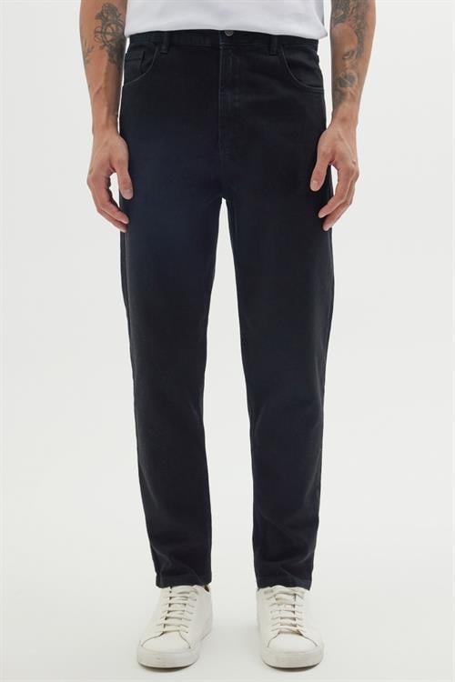 Erkek Regular Fit Bol Kesim Denim Yıkamalı Efektli Esnek Siyah Jean Kot Pantolon