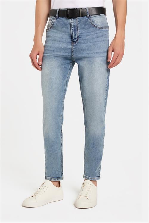 Erkek Regular Fit Bol Kesim Denim Yıkamalı Efektli Esnek Açık Mavi Jean Kot Pantolon