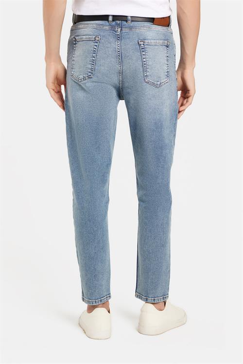Erkek Regular Fit Bol Kesim Denim Yıkamalı Efektli Esnek Açık Mavi Jean Kot Pantolon