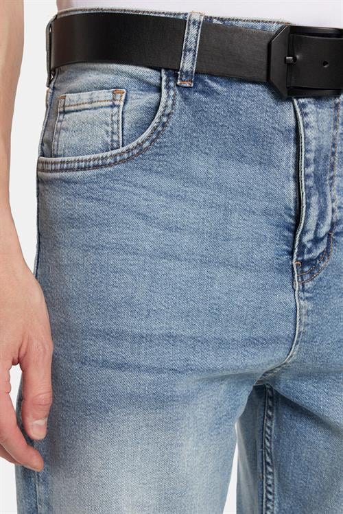 Erkek Regular Fit Bol Kesim Denim Yıkamalı Efektli Esnek Açık Mavi Jean Kot Pantolon