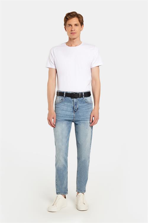 Erkek Regular Fit Bol Kesim Denim Yıkamalı Efektli Esnek Açık Mavi Jean Kot Pantolon