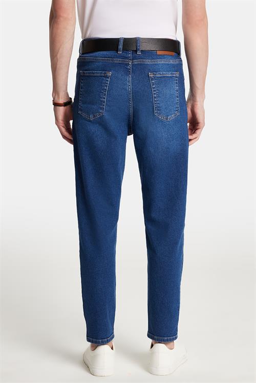 Erkek Regular Fit Bol Kesim Denim Yıkamalı Efektli Esnek Mavi Jean Kot Pantolon