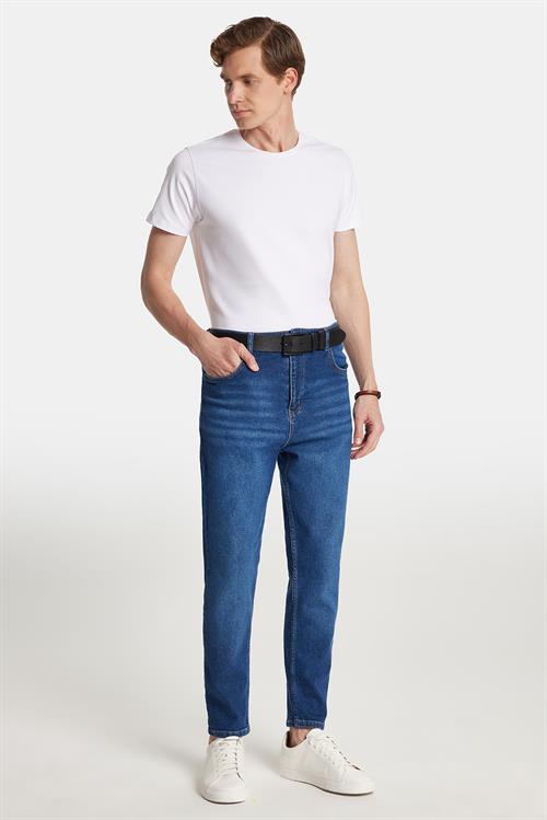 Erkek Regular Fit Bol Kesim Denim Yıkamalı Efektli Esnek Mavi Jean Kot Pantolon