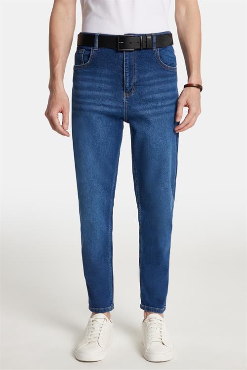 Erkek Regular Fit Bol Kesim Denim Yıkamalı Efektli Esnek Mavi Jean Kot Pantolon