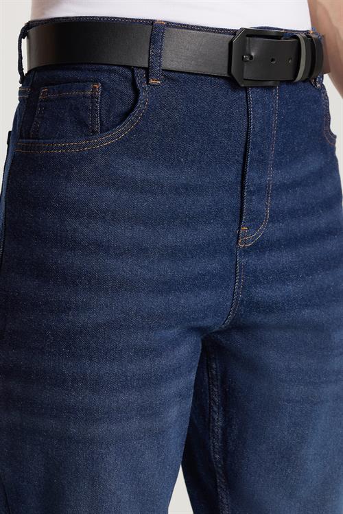 Erkek Regular Fit Bol Kesim Denim Yıkamalı Efektli Esnek Lacivert Jean Kot Pantolon