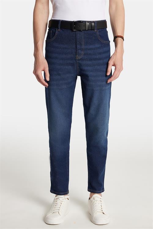 Erkek Regular Fit Bol Kesim Denim Yıkamalı Efektli Esnek Lacivert Jean Kot Pantolon