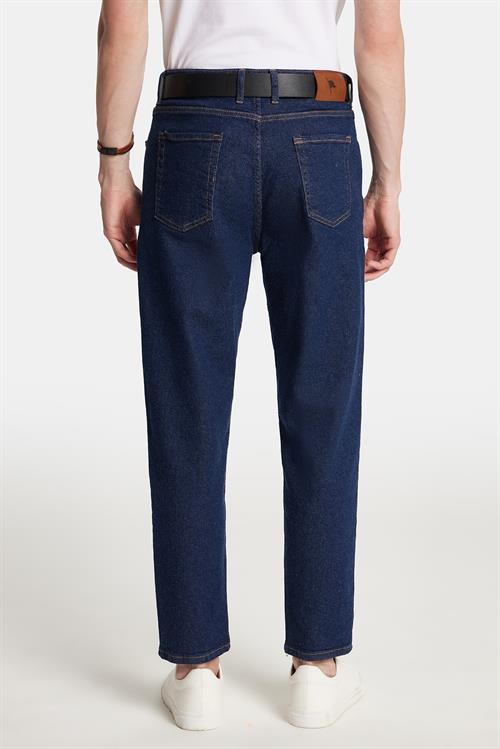 Erkek Regular Fit Bol Kesim Denim Yıkamalı Efektli Esnek Lacivert Jean Kot Pantolon