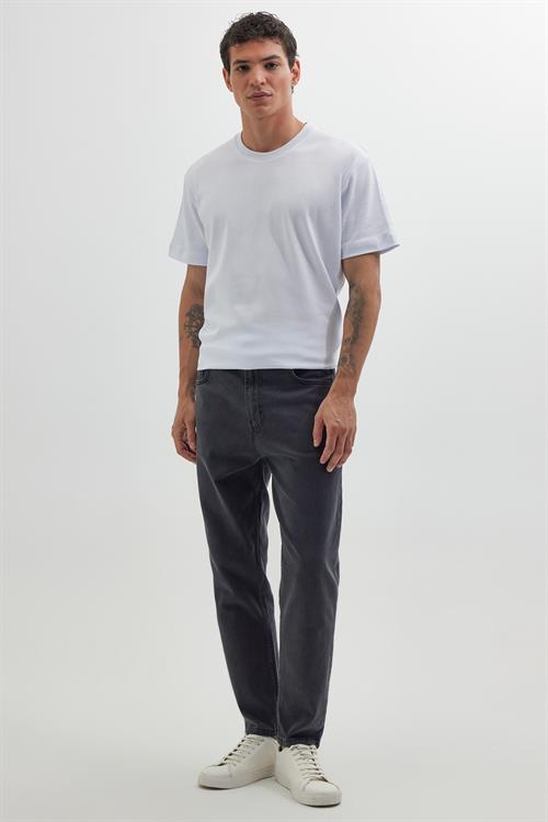 Erkek Regular Fit Bol Kesim Denim Yıkamalı Efektli Esnek Gri Jean Kot Pantolon