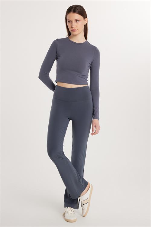 Kadın Slim Fit Dar Kesim Geniş Paça Antrasit Pantolon